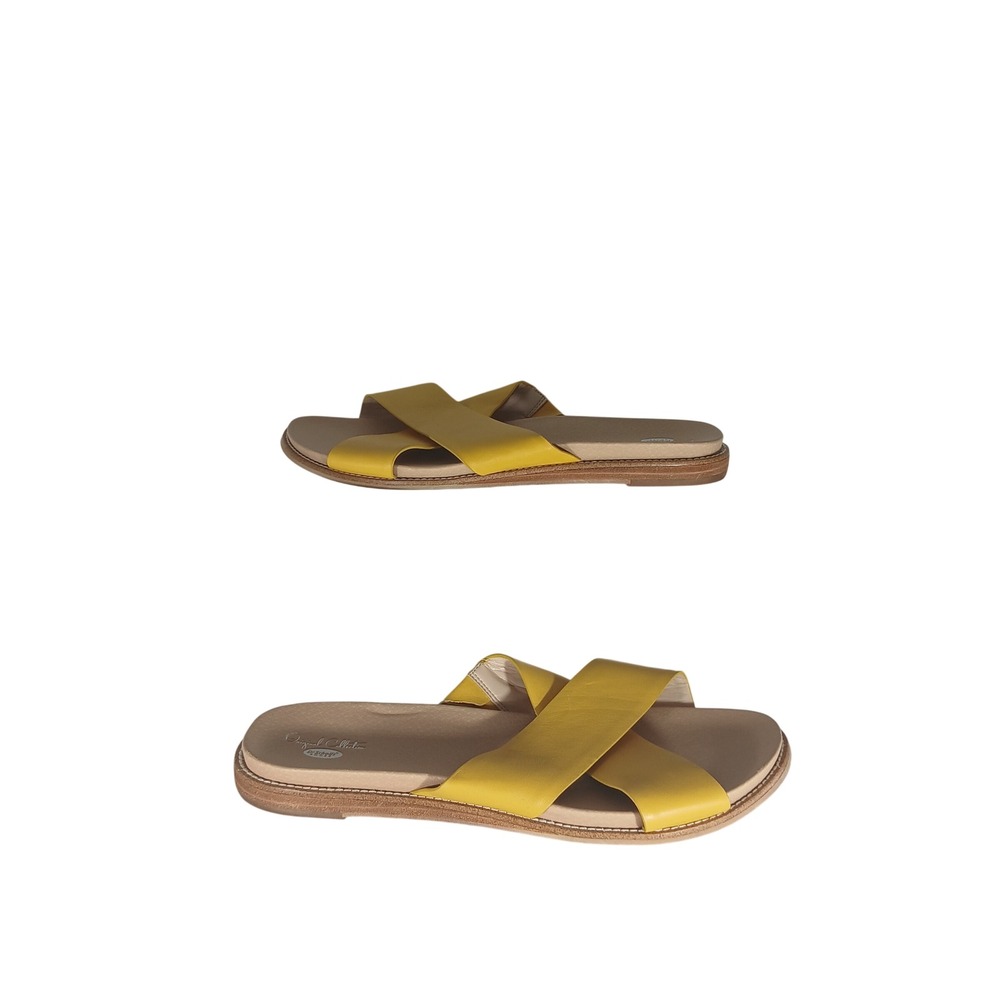 Dr. Scholls Deco Sandals 11M Yellow Leather Crisscross Slide Original Collection